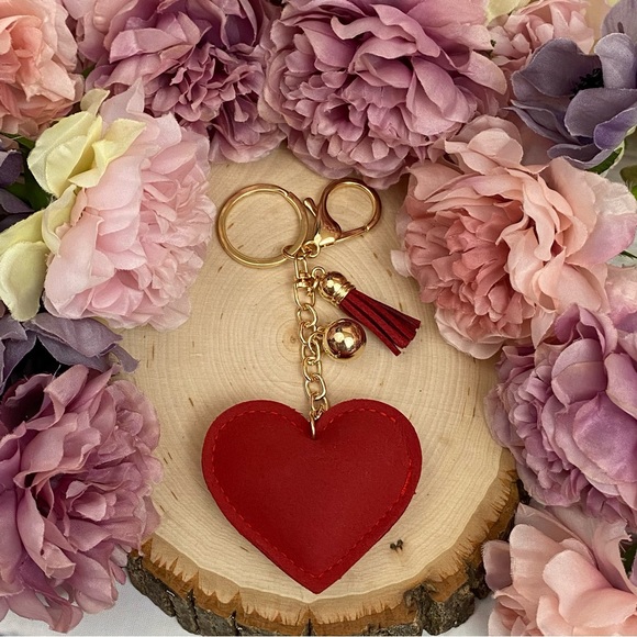 Red Rhinestone Heart Pendant with Tassel Keychain Charm - Picture 7 of 9